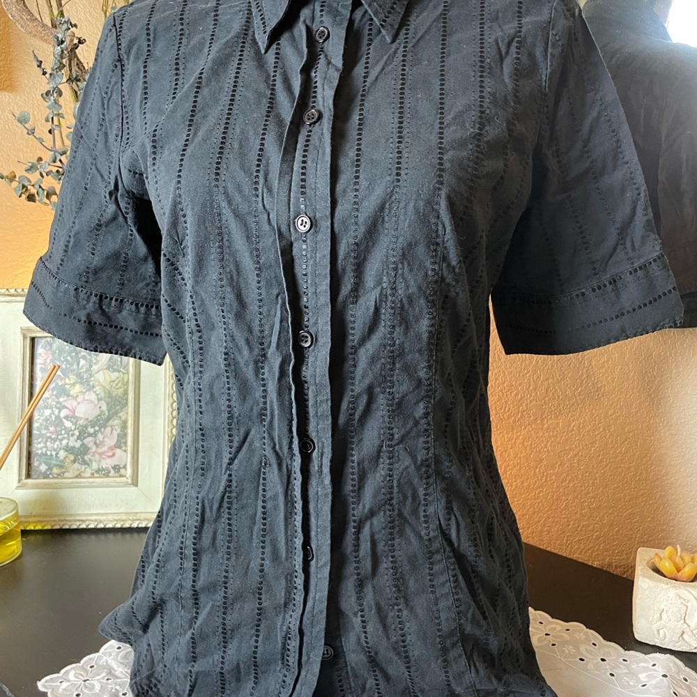 Black, short sleeved button down - Picture 2 of 5